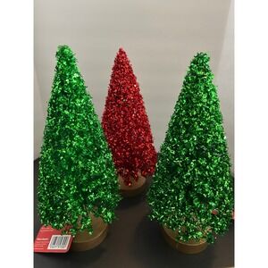 Glitter Tree Christmas Red Green Sisal Bottle Brush Decor Set of 3 World Market
